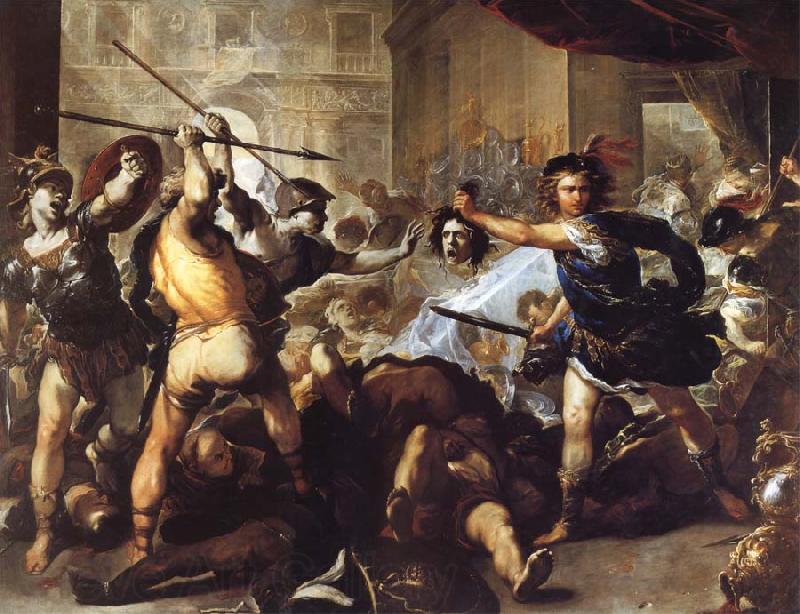 Luca  Giordano Perseus Turning Phineas and his followers to stone Spain oil painting art